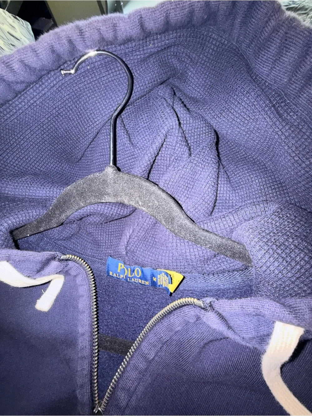 Ralph Lauren Navy Zip-Up Hoodie with Contrast Drawstrings